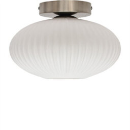 First Choice Lighting Set Of 2 Baton - White Ribbed Oval Glass Satin Nickel Ceiling Lights - thumbnail 2