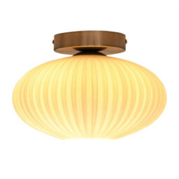 First Choice Lighting Set Of 2 Baton - White Ribbed Oval Glass Satin Nickel Ceiling Lights - thumbnail 3