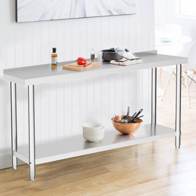 Living And Home 2 Tier Commercial Stainless Steel Kitchen Prep And Work Table Catering Table With Backsplash 150Cm - image 1
