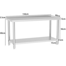 Living And Home 2 Tier Commercial Stainless Steel Kitchen Prep And Work Table Catering Table With Backsplash 150Cm - thumbnail 5