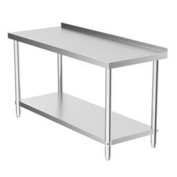 Living And Home 2 Tier Commercial Stainless Steel Kitchen Prep And Work Table Catering Table With Backsplash 150Cm - thumbnail 3