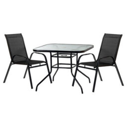 Harbour Housewares 2 Person Garden Furniture Set - Glass Top Outdoor Patio Coffee Bistro Table And Chairs - 90 X 90Cm - Black - thumbnail 1