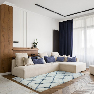 Alto Al03 Cream Geometric Modern Luxurious Shaggy Stain-Resistant Rug For Bedroom Living & Dining Room-80Cm X 150Cm - image 1