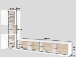 "Arte Ava 09 Modern Entertainment Unit For Tvs Up To 75"" - White Matt & Oak Wotan - W1800mm X H300mm X D350mm" - thumbnail 6