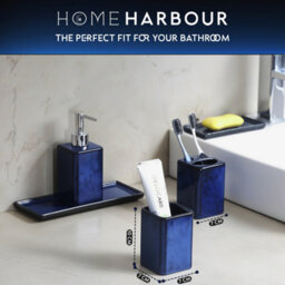 Home Harbour Zen Essence Blue Collection 5 Piece Blue Bathroom Accessories Set Soap Dispenser Toothbrush Holder Tumbler - thumbnail 5
