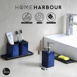 Home Harbour Zen Essence Blue Collection 5 Piece Blue Bathroom Accessories Set Soap Dispenser Toothbrush Holder Tumbler - thumbnail 4