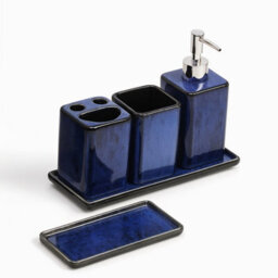 Home Harbour Zen Essence Blue Collection 5 Piece Blue Bathroom Accessories Set Soap Dispenser Toothbrush Holder Tumbler