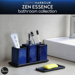Home Harbour Zen Essence Blue Collection 5 Piece Blue Bathroom Accessories Set Soap Dispenser Toothbrush Holder Tumbler - thumbnail 2