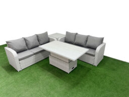 Fimous Outdoor Garden Furniture Sets 6 Seater Adjustable Lifting Dining Or Coffee Table High Back Lounge Sofa Side Table