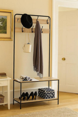 Celino Clothes Hat Coat Rack With Shoe Storage Bench 7 Hooks Hanging Hallway Bedroom Living Room 80X30X170 Cm - image 1