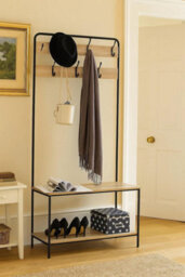 Celino Clothes Hat Coat Rack With Shoe Storage Bench 7 Hooks Hanging Hallway Bedroom Living Room 80X30X170 Cm - thumbnail 1