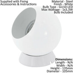 Elegant White Steel Table Desk Lamp With Gu10 Bulb And Inline Switch - thumbnail 2