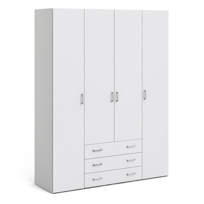 Furniture To Go Space Wardrobe - 4 Doors 3 Drawers In White 2000 (W) 154 X  (H) 200.4 X  (D) 49.5Cm - image 1