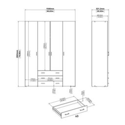 Furniture To Go Space Wardrobe - 4 Doors 3 Drawers In White 2000 (W) 154 X  (H) 200.4 X  (D) 49.5Cm - thumbnail 9