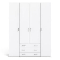 Furniture To Go Space Wardrobe - 4 Doors 3 Drawers In White 2000 (W) 154 X  (H) 200.4 X  (D) 49.5Cm - thumbnail 2