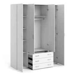 Furniture To Go Space Wardrobe - 4 Doors 3 Drawers In White 2000 (W) 154 X  (H) 200.4 X  (D) 49.5Cm - thumbnail 4