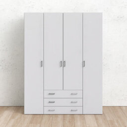 Furniture To Go Space Wardrobe - 4 Doors 3 Drawers In White 2000 (W) 154 X  (H) 200.4 X  (D) 49.5Cm - thumbnail 7
