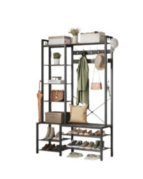 Modcraft Hall Tree With Bench Shoe Rack 9 Hooks And 5 Shelves Vintage Entryway Coat Stand Storage Unit - thumbnail 2
