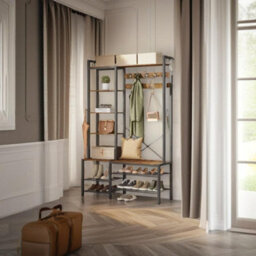 Modcraft Hall Tree With Bench Shoe Rack 9 Hooks And 5 Shelves Vintage Entryway Coat Stand Storage Unit - thumbnail 3