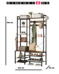 Modcraft Hall Tree With Bench Shoe Rack 9 Hooks And 5 Shelves Vintage Entryway Coat Stand Storage Unit - thumbnail 5