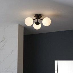 Semi Flush Multi Arm Bathroom Ceiling Light - Matt Black & White Glass - 3 Lamp - thumbnail 3
