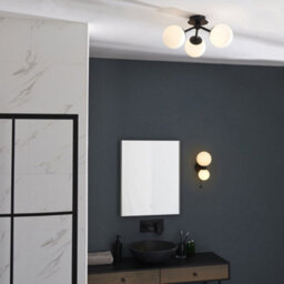 Semi Flush Multi Arm Bathroom Ceiling Light - Matt Black & White Glass - 3 Lamp - thumbnail 4