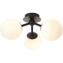 Semi Flush Multi Arm Bathroom Ceiling Light - Matt Black & White Glass - 3 Lamp - thumbnail 1