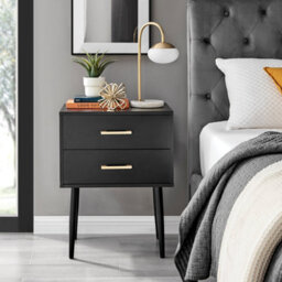 Furniturebox Taylor Black Painted Wooden Bedside Table With 2 Drawers And Gold Handles - thumbnail 2