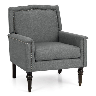 Gainoom Modern Armchair Linen Fabric Upholstered Single Sofa Side Chair W/ Nailhead Trim - image 1