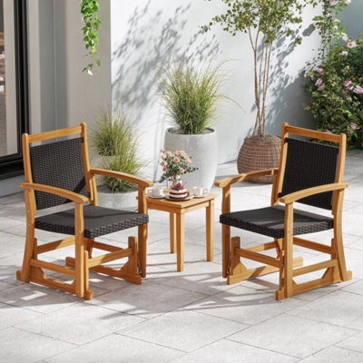 Outdoor Wooden Glider Chair Patio Rattan Swing Gliding Rocker - image 1