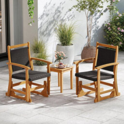Outdoor Wooden Glider Chair Patio Rattan Swing Gliding Rocker - thumbnail 1