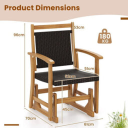 Outdoor Wooden Glider Chair Patio Rattan Swing Gliding Rocker - thumbnail 2
