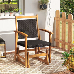 Outdoor Wooden Glider Chair Patio Rattan Swing Gliding Rocker - thumbnail 3