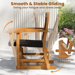 Outdoor Wooden Glider Chair Patio Rattan Swing Gliding Rocker - thumbnail 4