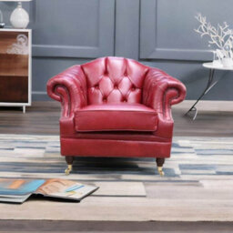 Chesterfield Handmade Armchair Old English Gamay Red Leather In Victoria Style - thumbnail 2
