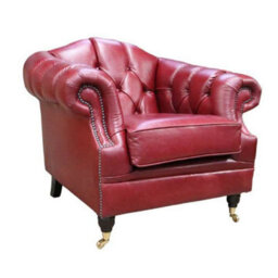 Chesterfield Handmade Armchair Old English Gamay Red Leather In Victoria Style - thumbnail 3