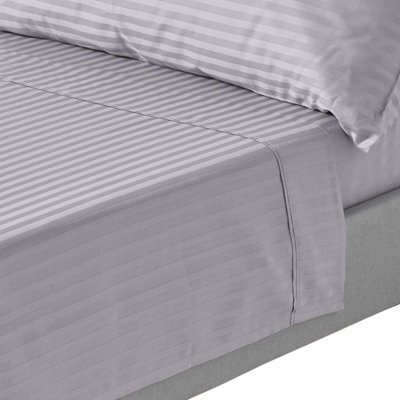 Homescapes Grey Egyptian Cotton Satin Stripe Flat Sheet 330 Tc, Single - image 1
