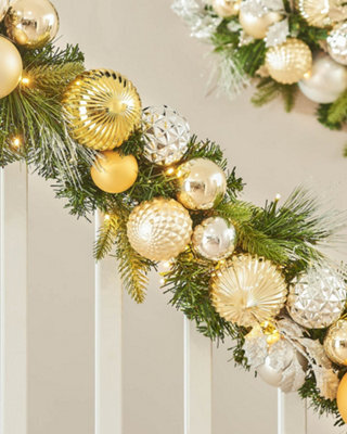 Werchristmas Pre-Lit Artificial Christmas Garland 9 Ft With Silver And Gold Baubles, 100 Warm White Leds - image 1