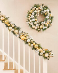 Werchristmas Pre-Lit Artificial Christmas Garland 9 Ft With Silver And Gold Baubles, 100 Warm White Leds - thumbnail 2