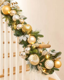 Werchristmas Pre-Lit Artificial Christmas Garland 9 Ft With Silver And Gold Baubles, 100 Warm White Leds - thumbnail 3