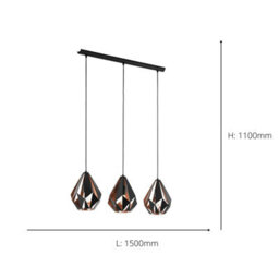 Eglo Carlton 1 Vintage Industrial 3 Pendant Light Wbs - thumbnail 4