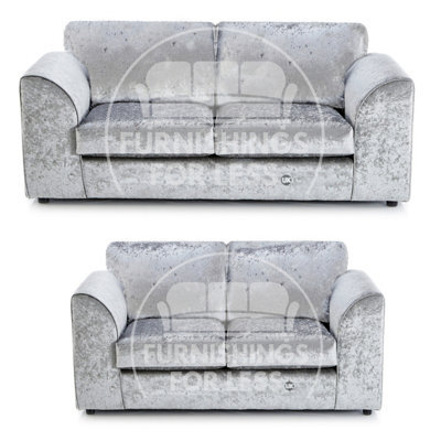 Furnishings For Less UK Crystal Crushed Velvet Fabric Fabric Sofaset 3 And 2 Seater Sofa  Silver - Full Back - image 1