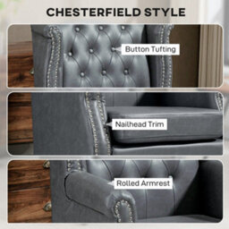 Wyld Haus Radima Grey Faux Leather Chesterfield Wingback Accent Armchair With Nailhead Trim 72W X 70D X 108H Cm - thumbnail 5