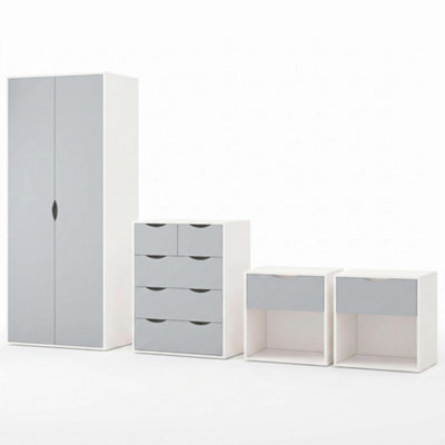 Afn Home Delvito 4 Piece Bedroom Set,  2 Door Wardrobe, 5 Drawer Chest & 2 Bedside Cabinets, Grey/white - image 1
