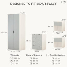Afn Home Delvito 4 Piece Bedroom Set,  2 Door Wardrobe, 5 Drawer Chest & 2 Bedside Cabinets, Grey/white - thumbnail 7