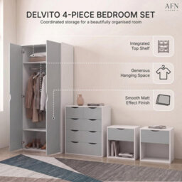 Afn Home Delvito 4 Piece Bedroom Set,  2 Door Wardrobe, 5 Drawer Chest & 2 Bedside Cabinets, Grey/white - thumbnail 9