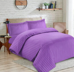 Casabella Satin Stripe Duvet Cover Sets Bedding With Satin Stripes, Purple Superking Duvet Cover Stripe & Pillowcases - thumbnail 2