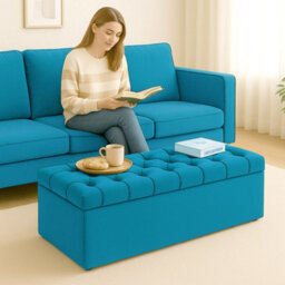 90Cm Chesterfield Ottoman Storage Box- Plush Velvet Shoe Bench - Duck Egg Chesterfield Upholstered Blanket Box - thumbnail 3