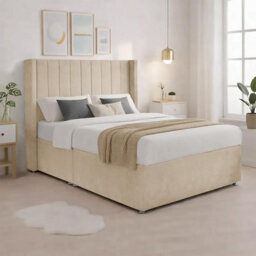 Luxury Cream Plush Milan Single Bed Frame With Mattress 54 Inches Wingback Headboard 2 Footend Storage Drawers - thumbnail 3