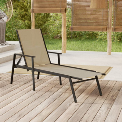 Berkfield Sun Lounger Steel And Textilene Fabric Cream - image 1